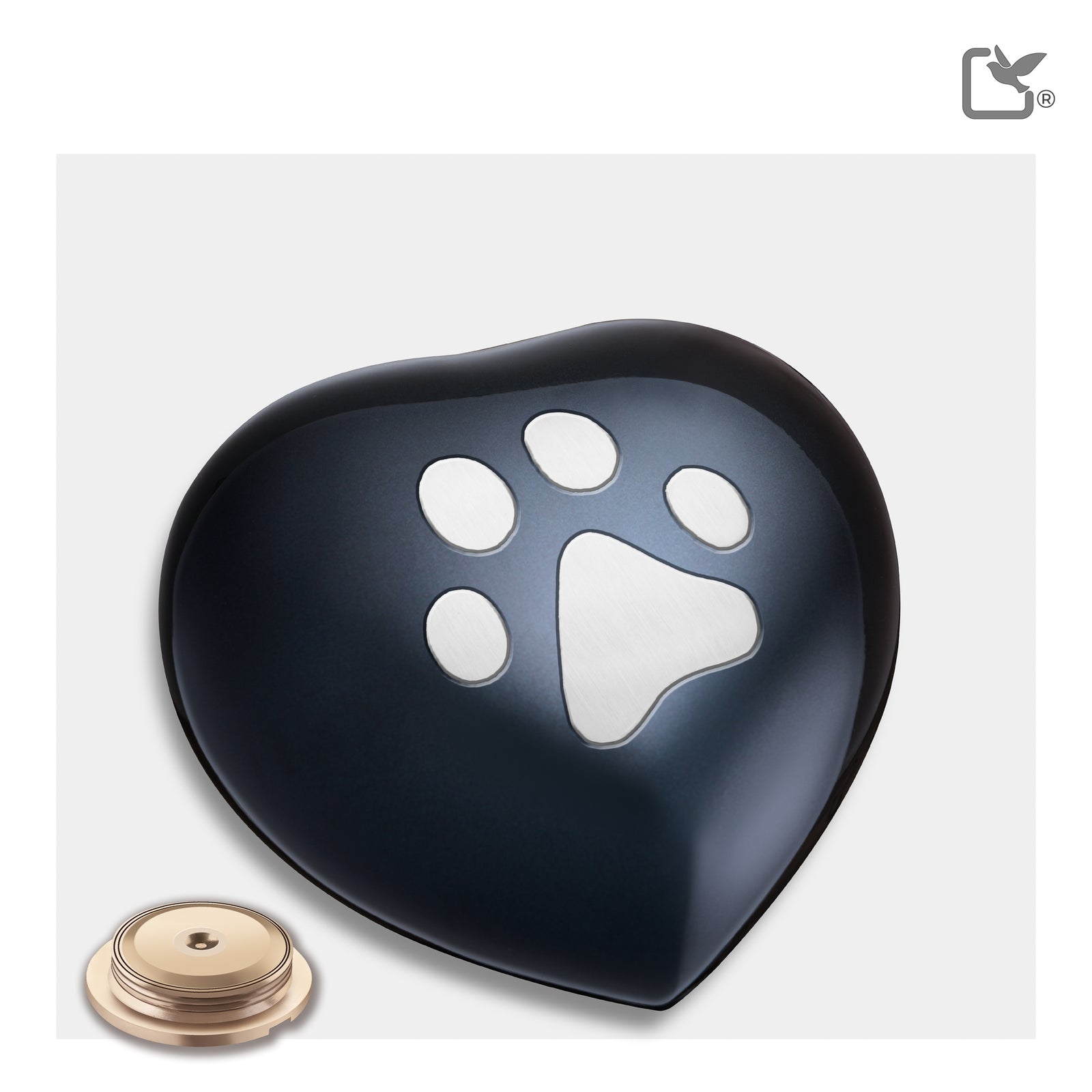 P679M   Medium Single Paw Heart Pet Urn Midnight & Bru Pewter