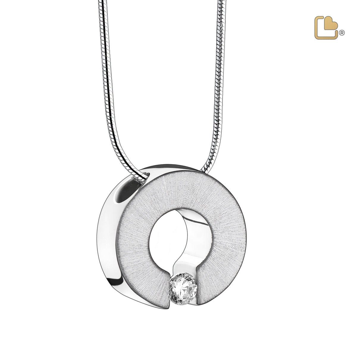 PD1040   Omega Ashes Pendant Pol &amp; Bru Silver w/Zirconia
