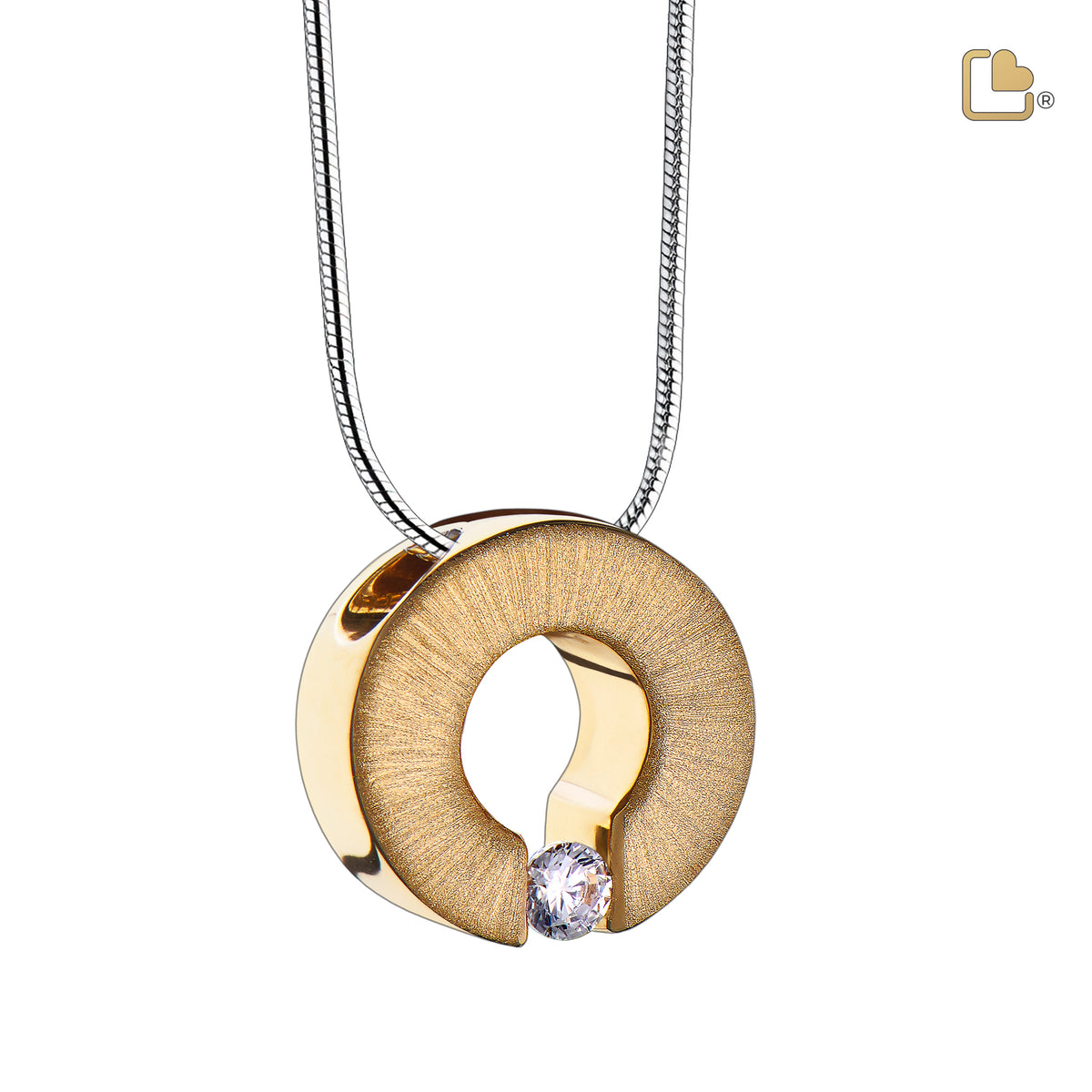 PD1041   Omega Ashes Pendant Pol &amp; Bru Gold Vermeil w/Zirconia