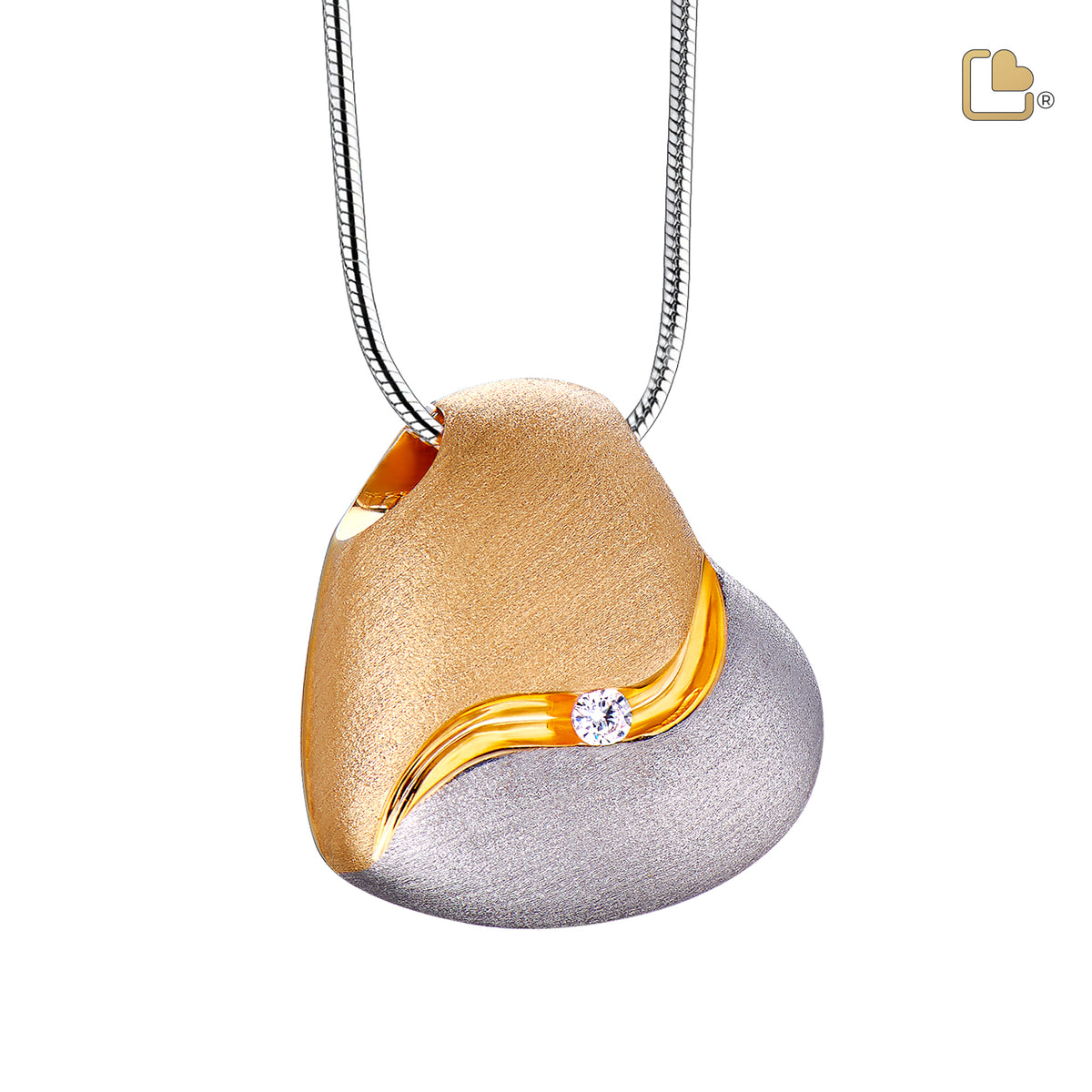 PD1050   HeartFelt Ashes Pendant Bru Silver &amp; Gold Vermeil w/Zirconia