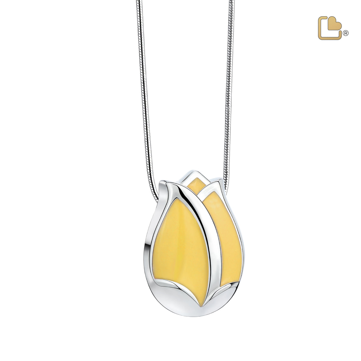 PD1072   Tulip Ashes Pendant Pearl Yellow &amp; Pol Silver