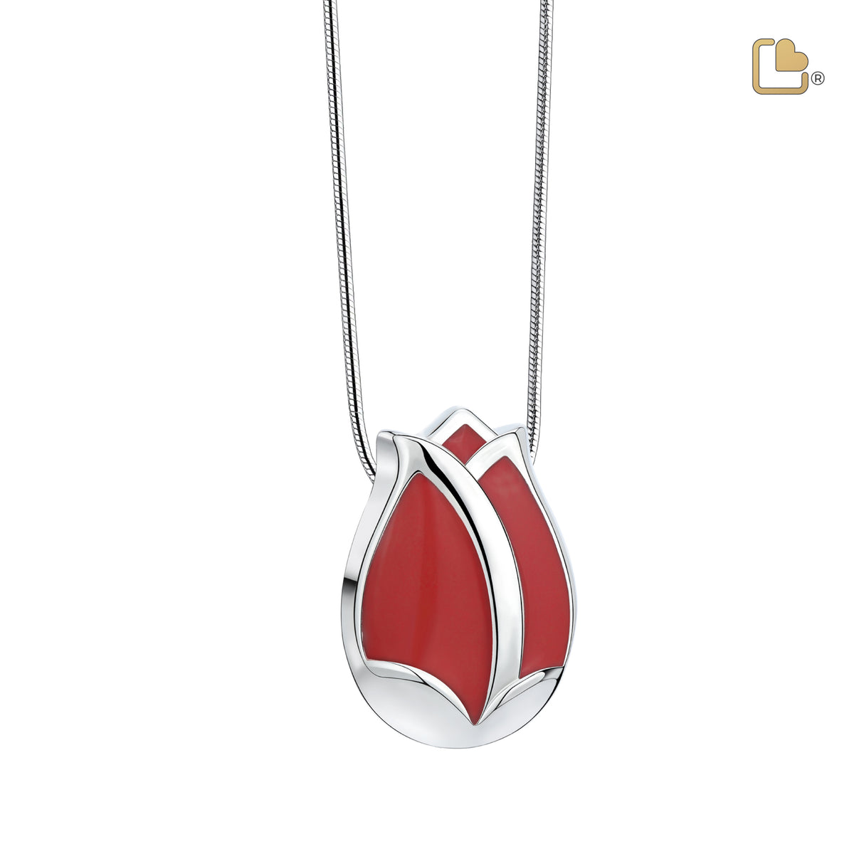 PD1074   Tulip Ashes Pendant Pearl Red &amp; Pol Silver