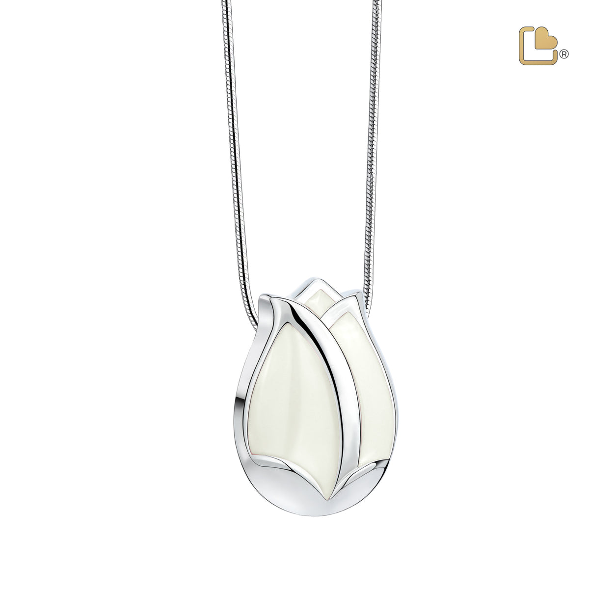 PD1077   Tulip Ashes Pendant Pearl White &amp; Pol Silver