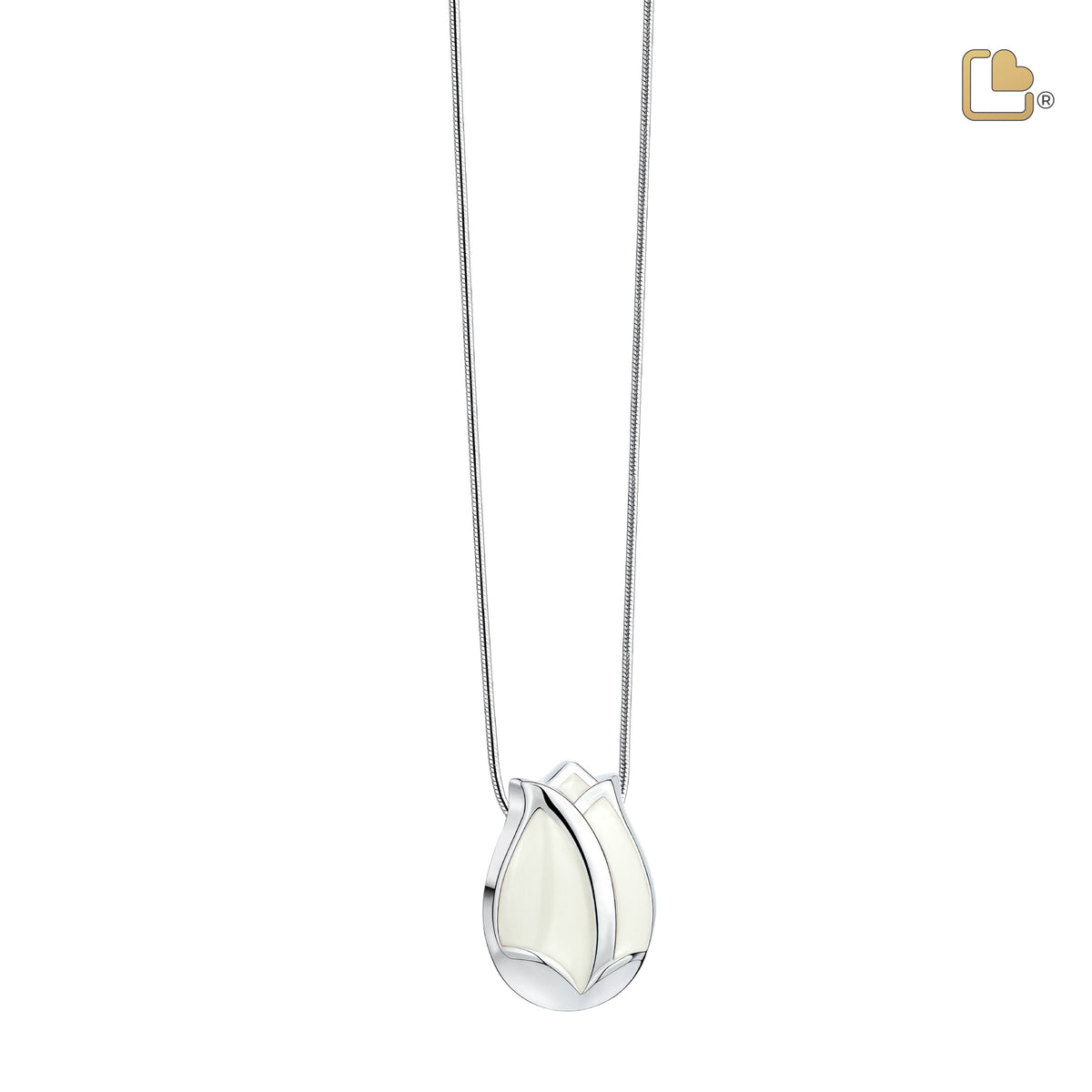 PD1077   Tulip Ashes Pendant Pearl White & Pol Silver