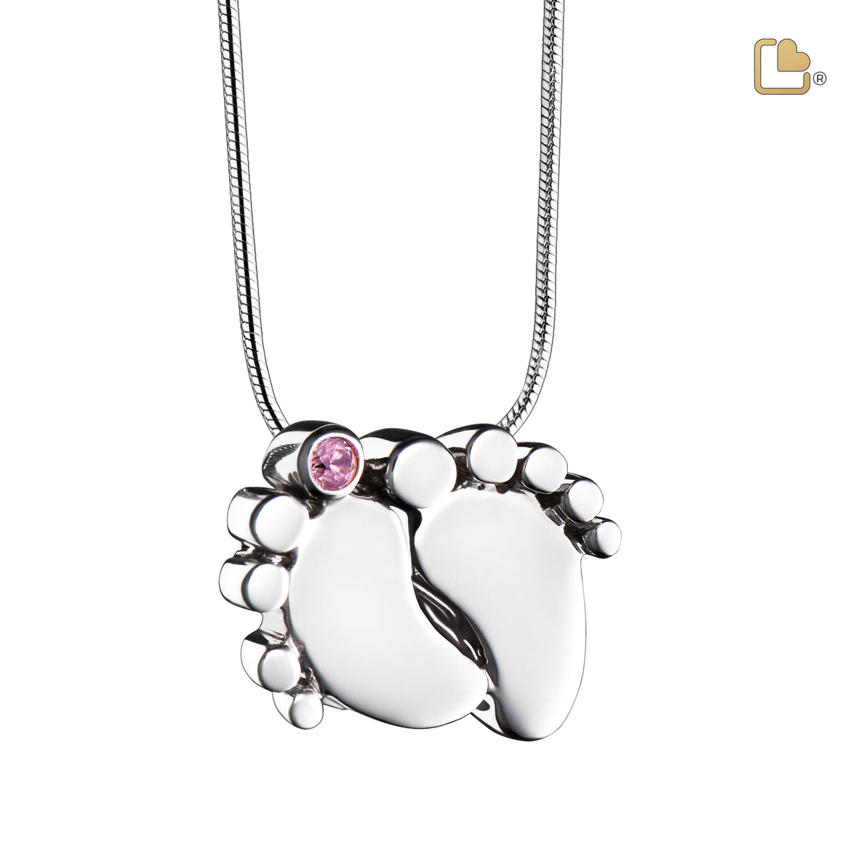 PD1180   BabyFeet Ashes Pendant Pink &amp; Pol Silver w/Zirconia