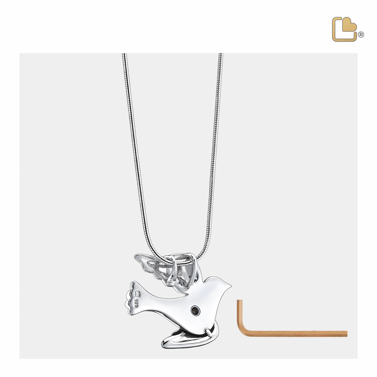 PD1190   FlyingDove Ashes Pendant Pol & Bru Silver