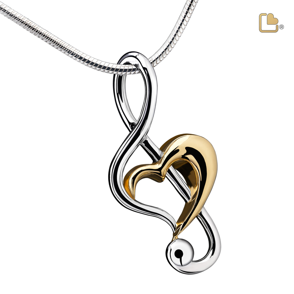 PD1250   TrebleClef Ashes Pendant Pol Silver &amp; Gold Vermeil