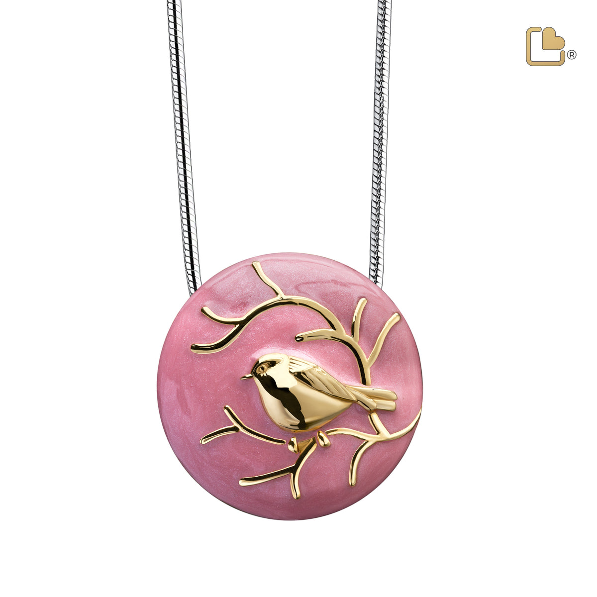 PD1270   BlessingBirds Ashes Pendant Pearl Pink &amp; Pol Gold Vermeil