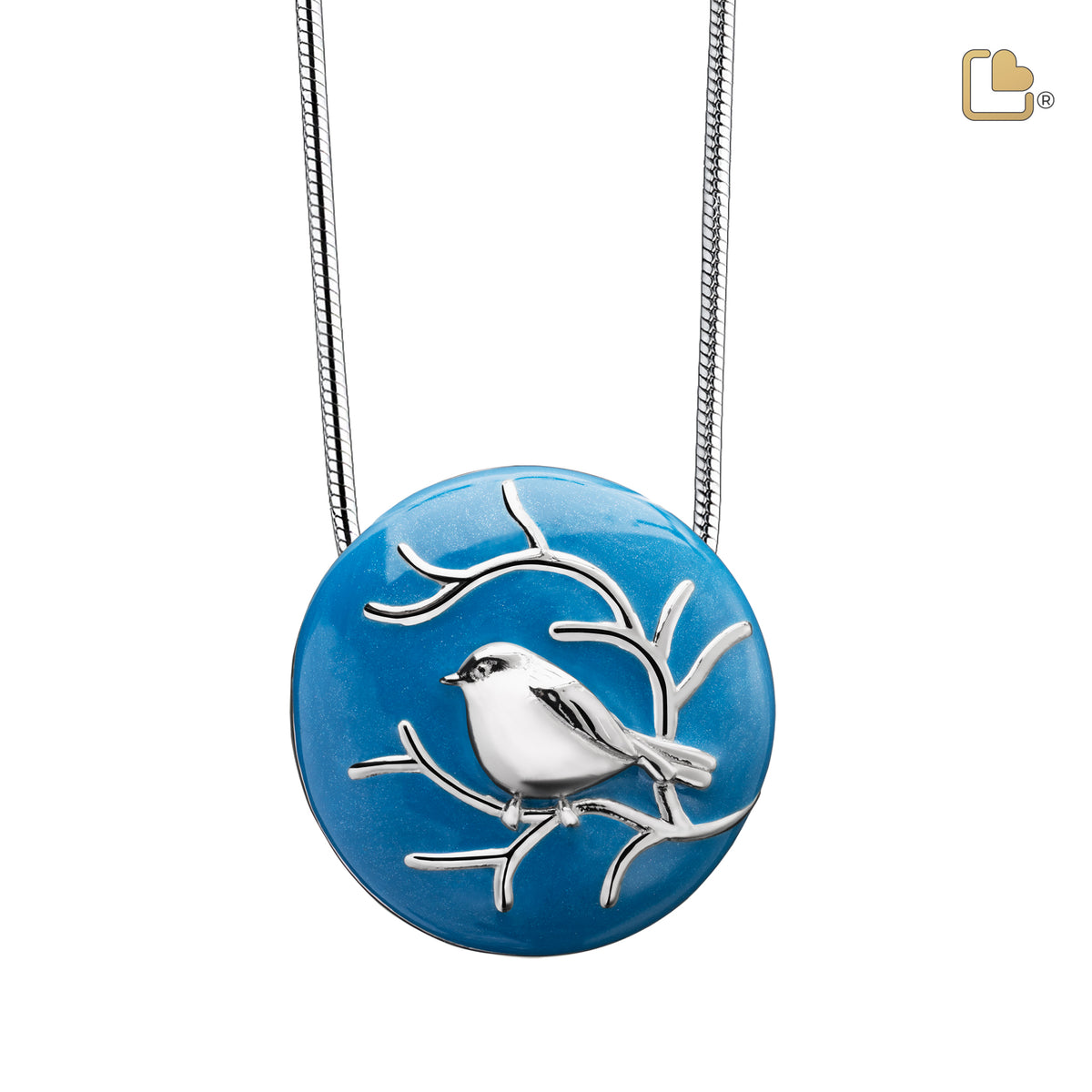 PD1271   BlessingBirds Ashes Pendant Pearl Blue &amp; Pol Silver