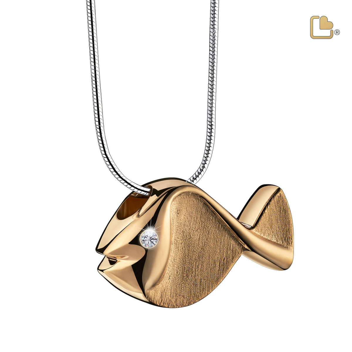 PD1331   Fish Ashes Pendant Pol &amp; Bru Gold Vermeil w/Zirconia