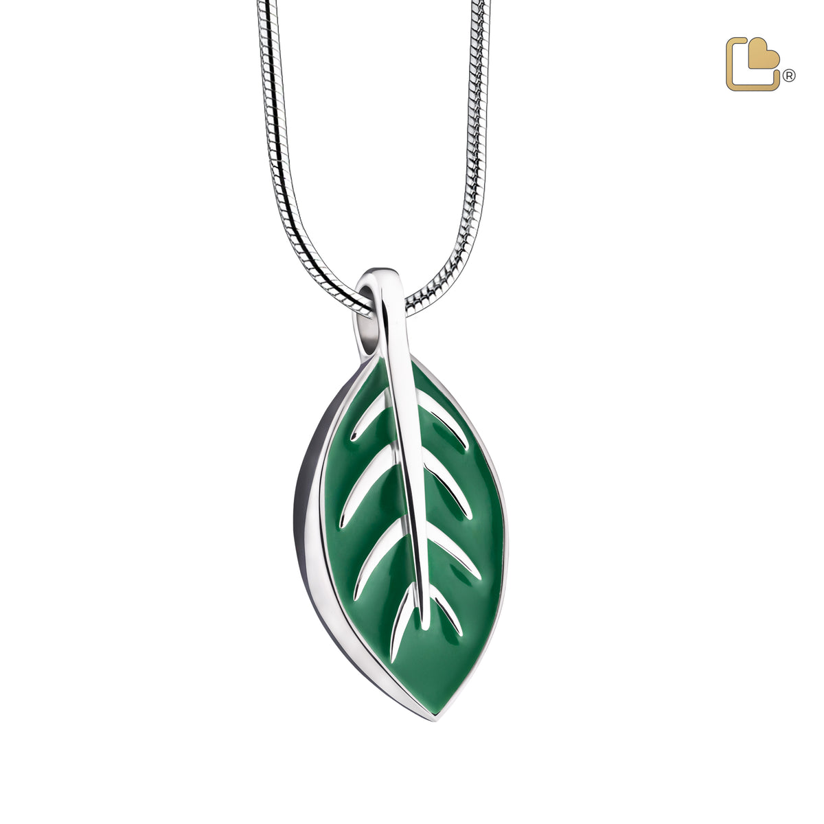 PD1560   Elegant Leaf Ashes Pendant Pearl Green &amp; Pol Silver