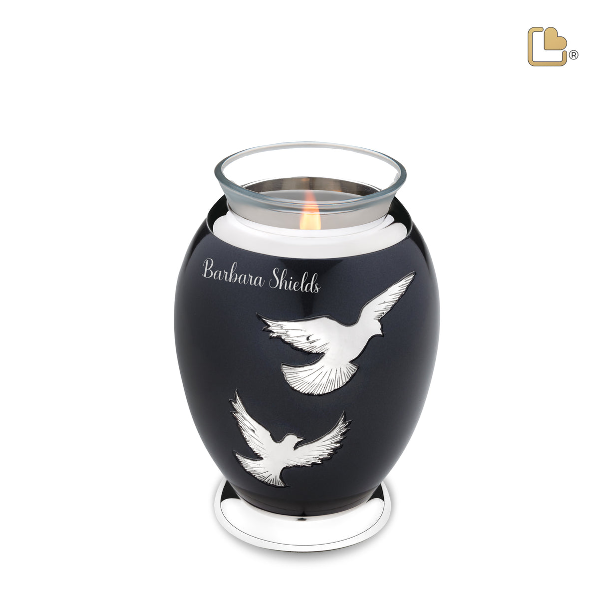 T270   Nirvana Adieu Tealight Urn Midnight &amp; Pol Silver