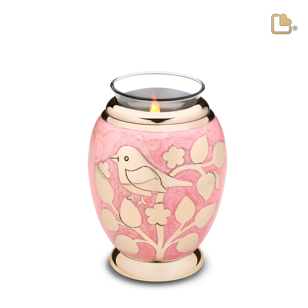 T281   BlessingBirds Tealight Urn Pearl Pink &amp; Pol Gold