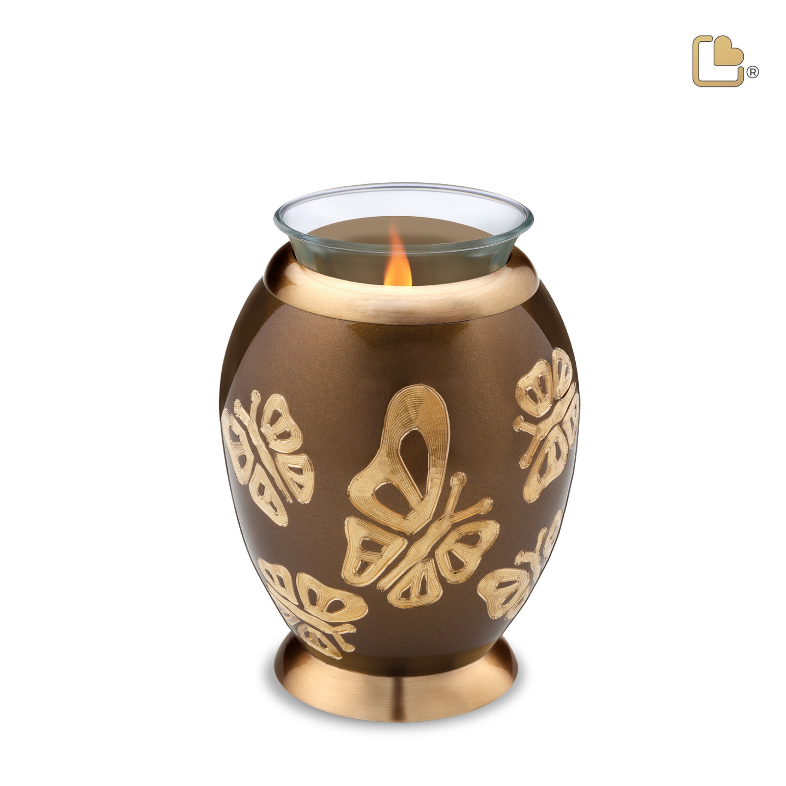 T543   Elegant Butterfly Tealight Urn Bronze & Bru Gold