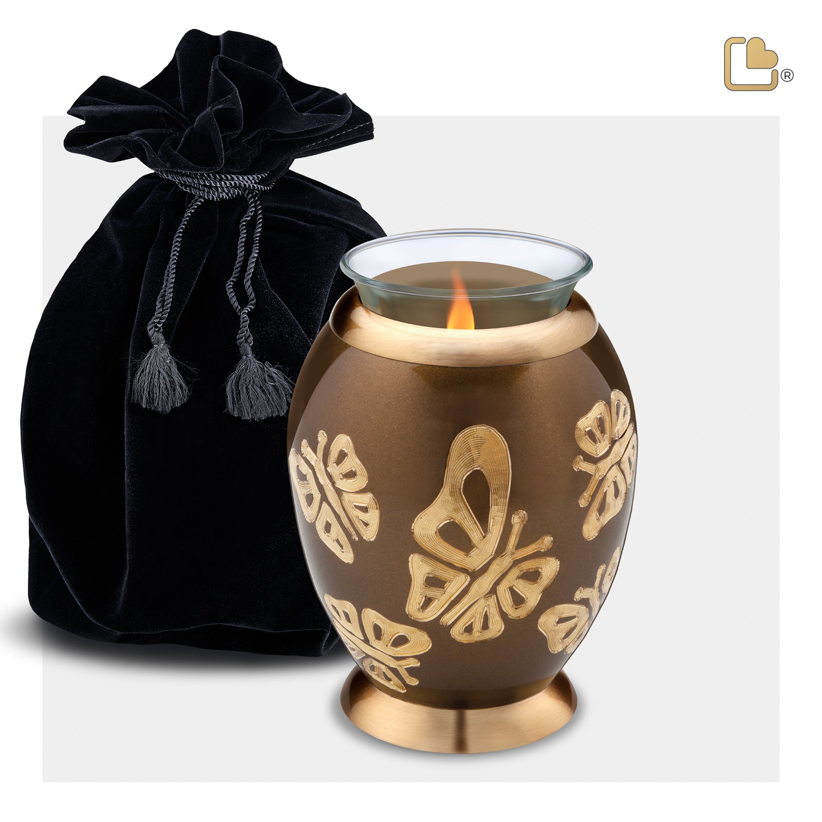 T543   Elegant Butterfly Tealight Urn Bronze & Bru Gold