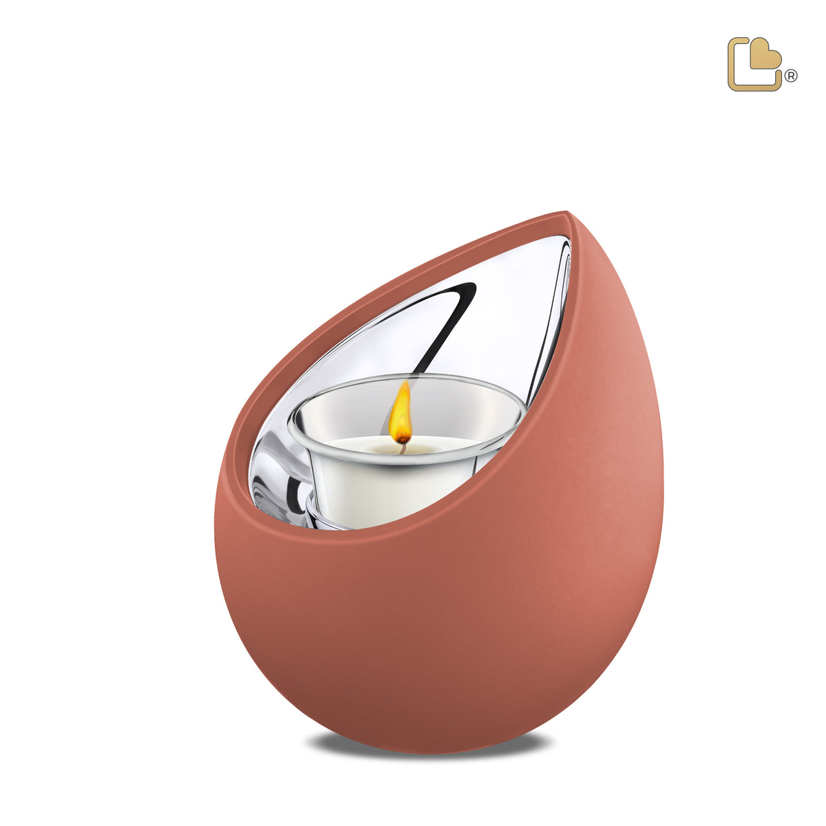 T587   Drop Tealight Urn Terracotta & Pol Silver
