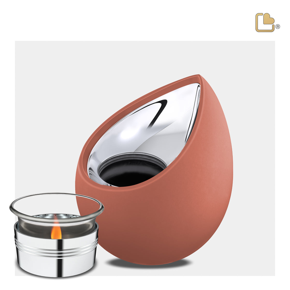 T587   Drop Tealight Urn Terracotta & Pol Silver