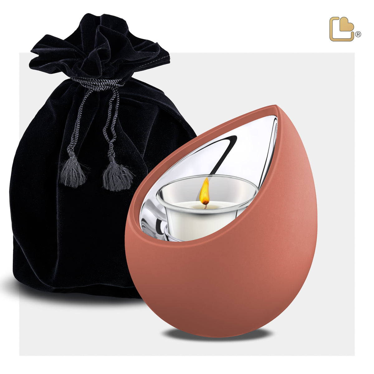T587   Drop Tealight Urn Terracotta & Pol Silver