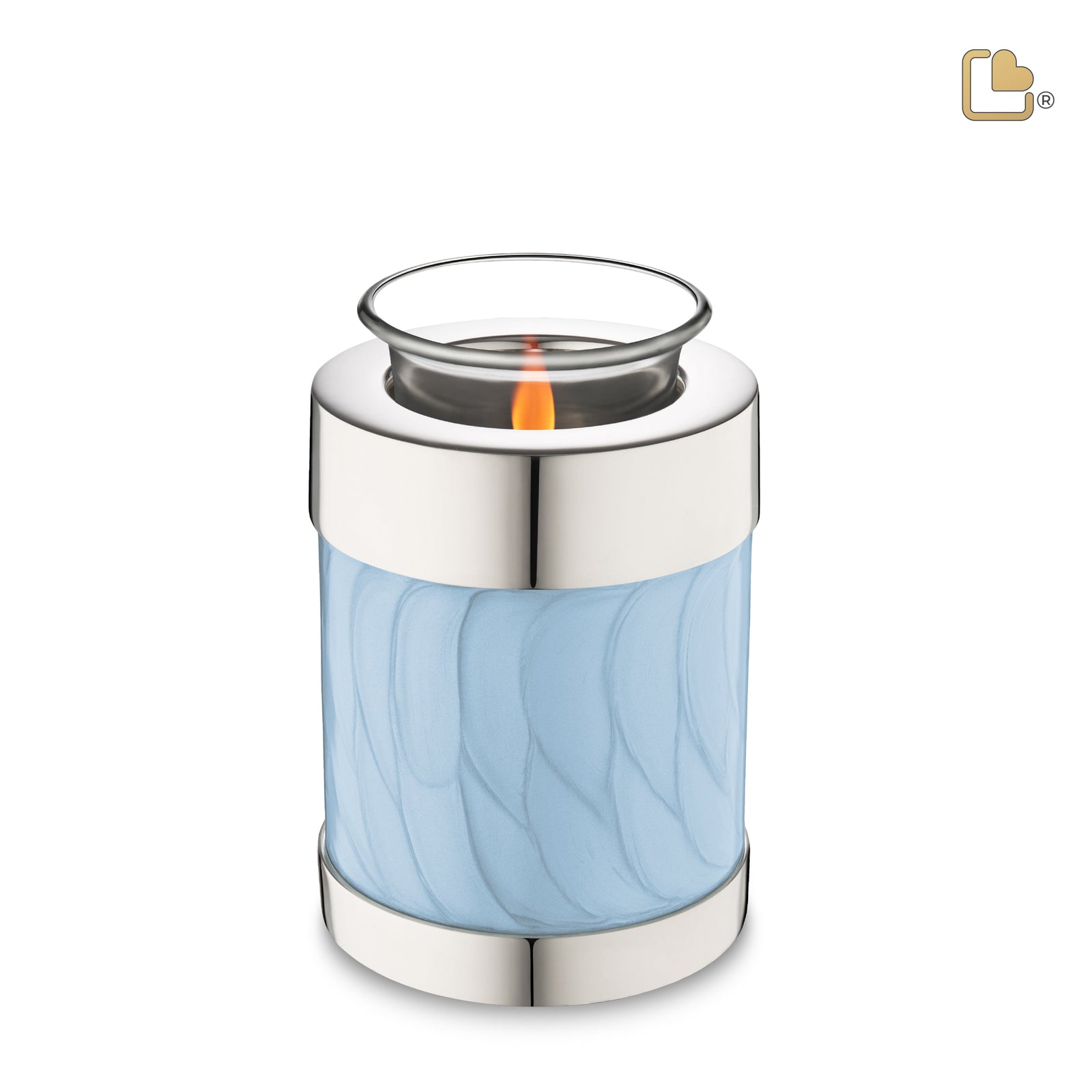 T668   Tealight Urn Pearl Blue & Pol Silver