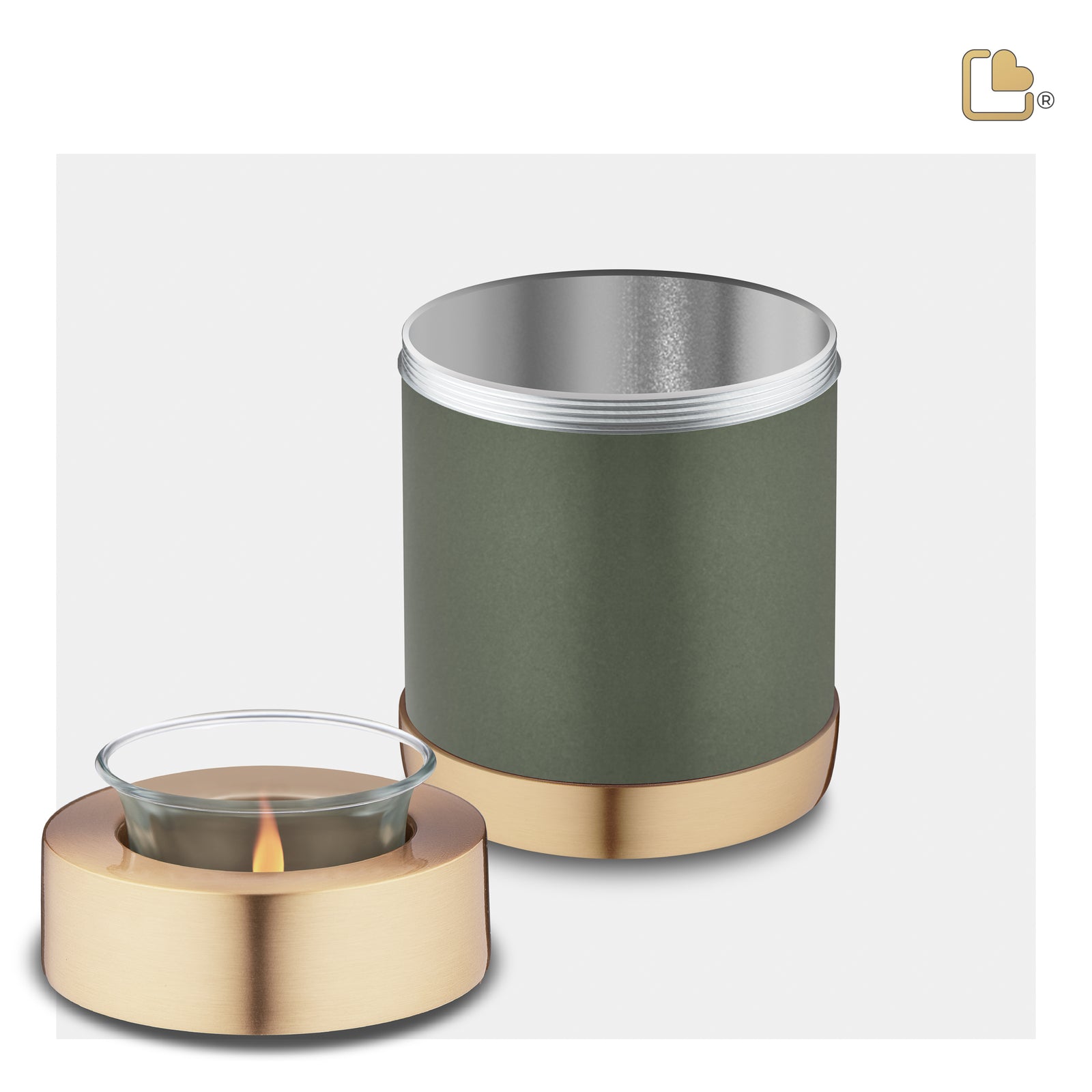 T672   Tealight Urn Green & Bru Gold