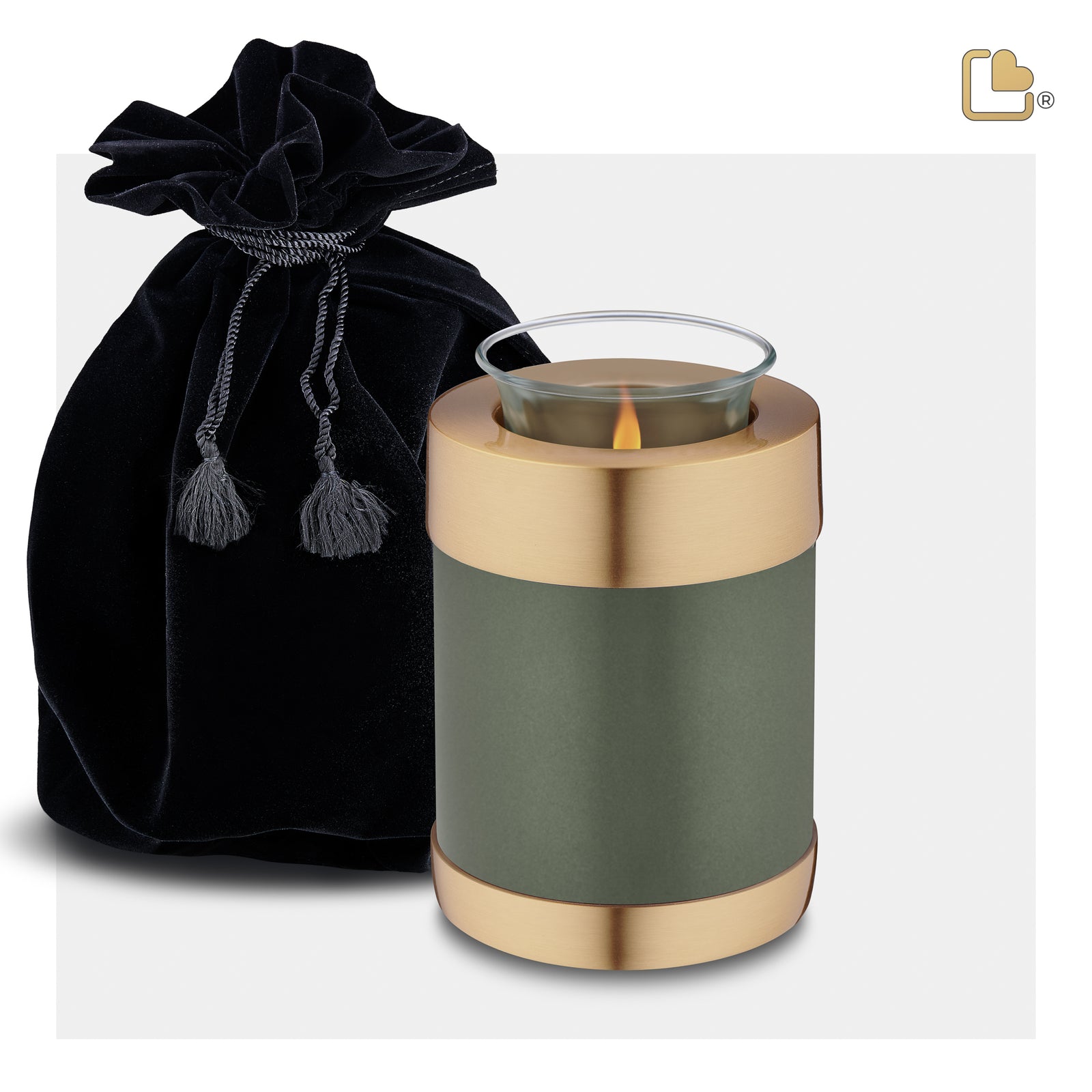 T672   Tealight Urn Green & Bru Gold