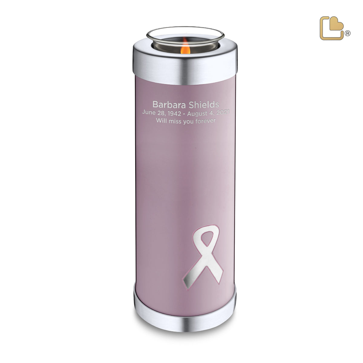 T902   Awareness Tall Tealight Urn Pink &amp; Bru Pewter