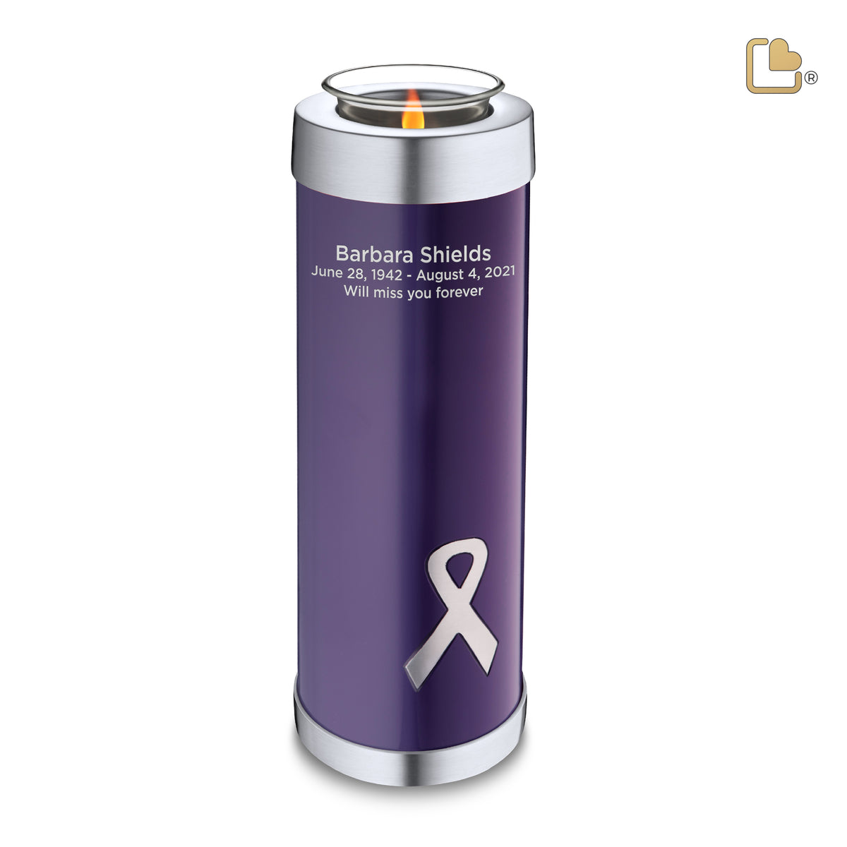 T903   Awareness Tall Tealight Urn Purple &amp; Bru Pewter